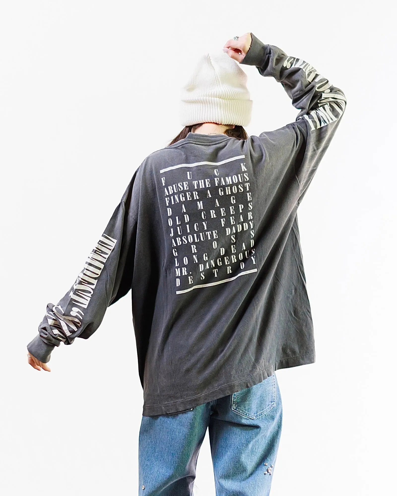 SAINT Mxxxxxx LS TEE/TEMPEST/BLK 'TEMPEST SAINT' Storm Religious Saints Cracked Retro Vulcanized Heavy Wash Long Sleeves Washed Black S-XL Assute Dyeing Multi-bit Horse Fading Craftsmanship Grinding and Hanging Holes Full of Old Feeling Top Printing Craftsmanship Purchasing Level